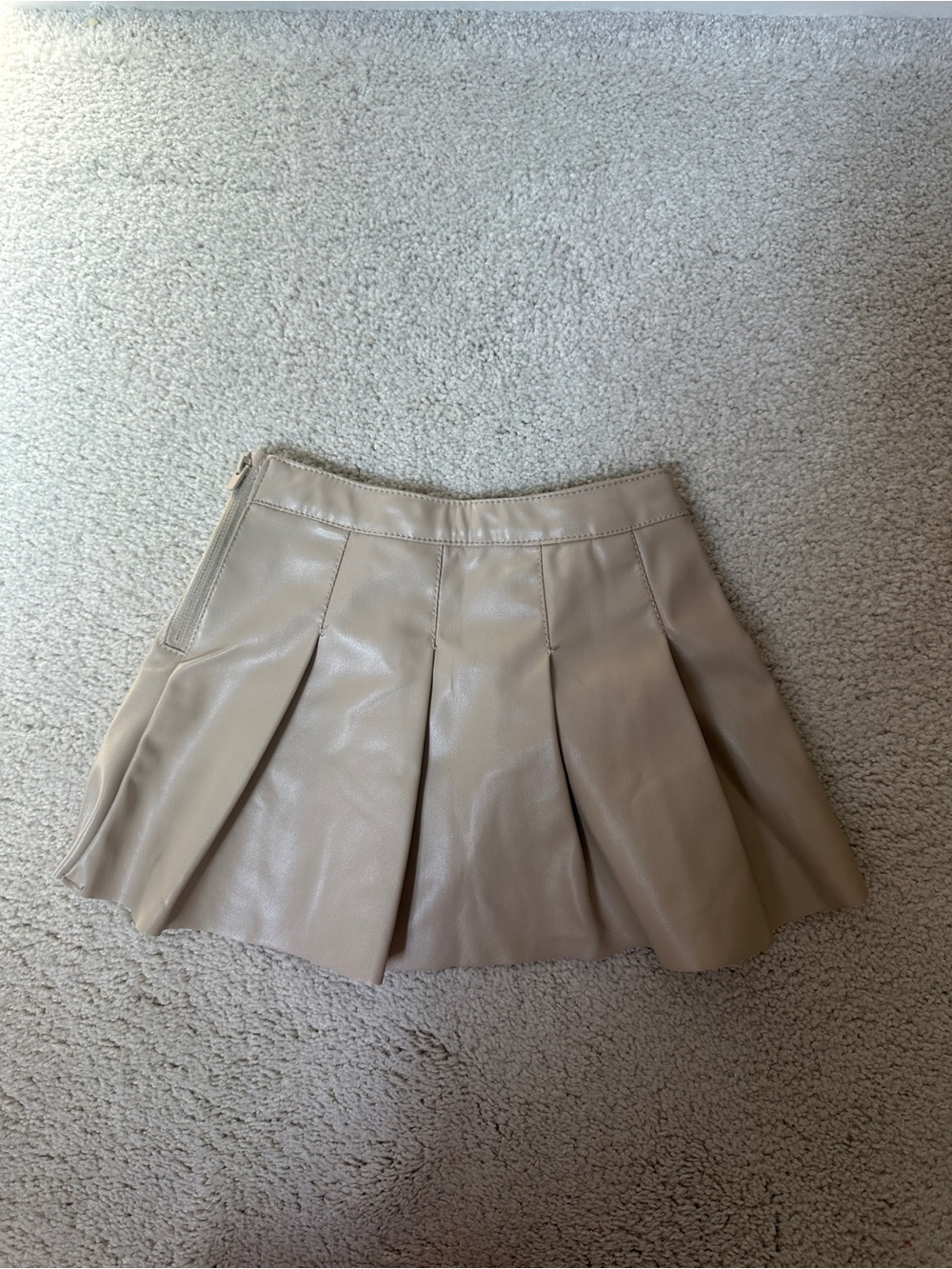 Zara Pleated Faux Leather Skater Mini Skirt in Beige Size 12-18 Months